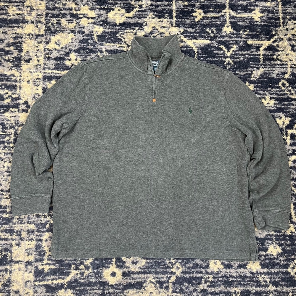 Polo Ralph Lauren Mens XXL Gray Ribbed Cotton Quarter Zip Pullover Sweater